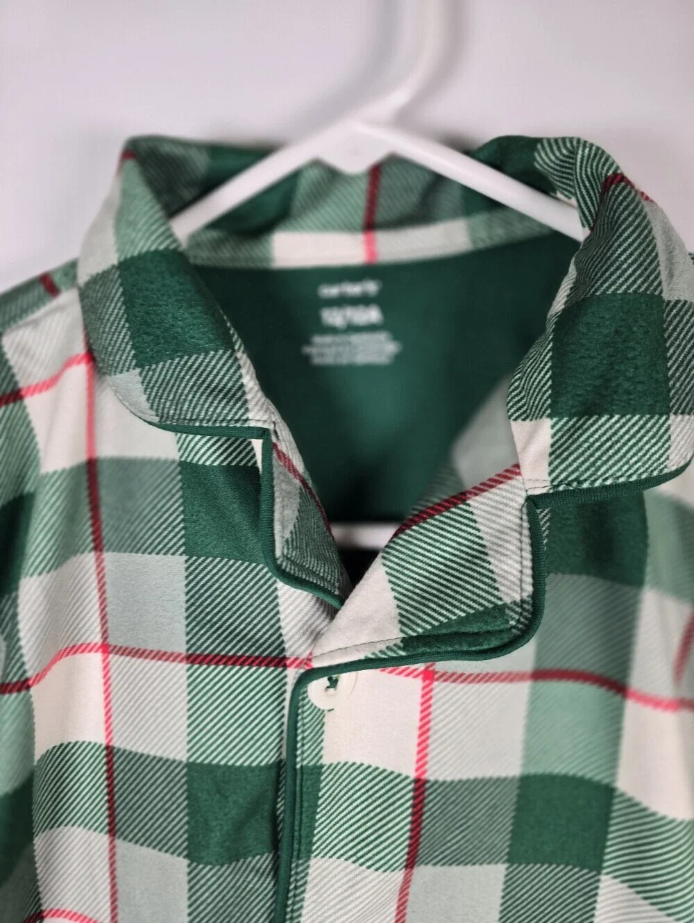 NWOT Carter's Green, Red and White Plaid Button-Front Pajama Set Boys Size 12